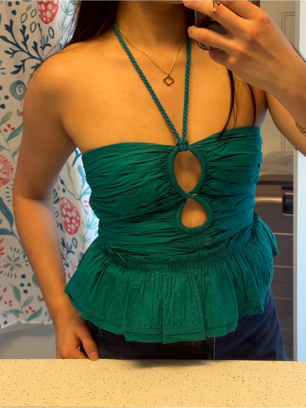 Ulla Johnson Adaleigh Peplum Halter Top - Verdigris - Picture 7 of 7